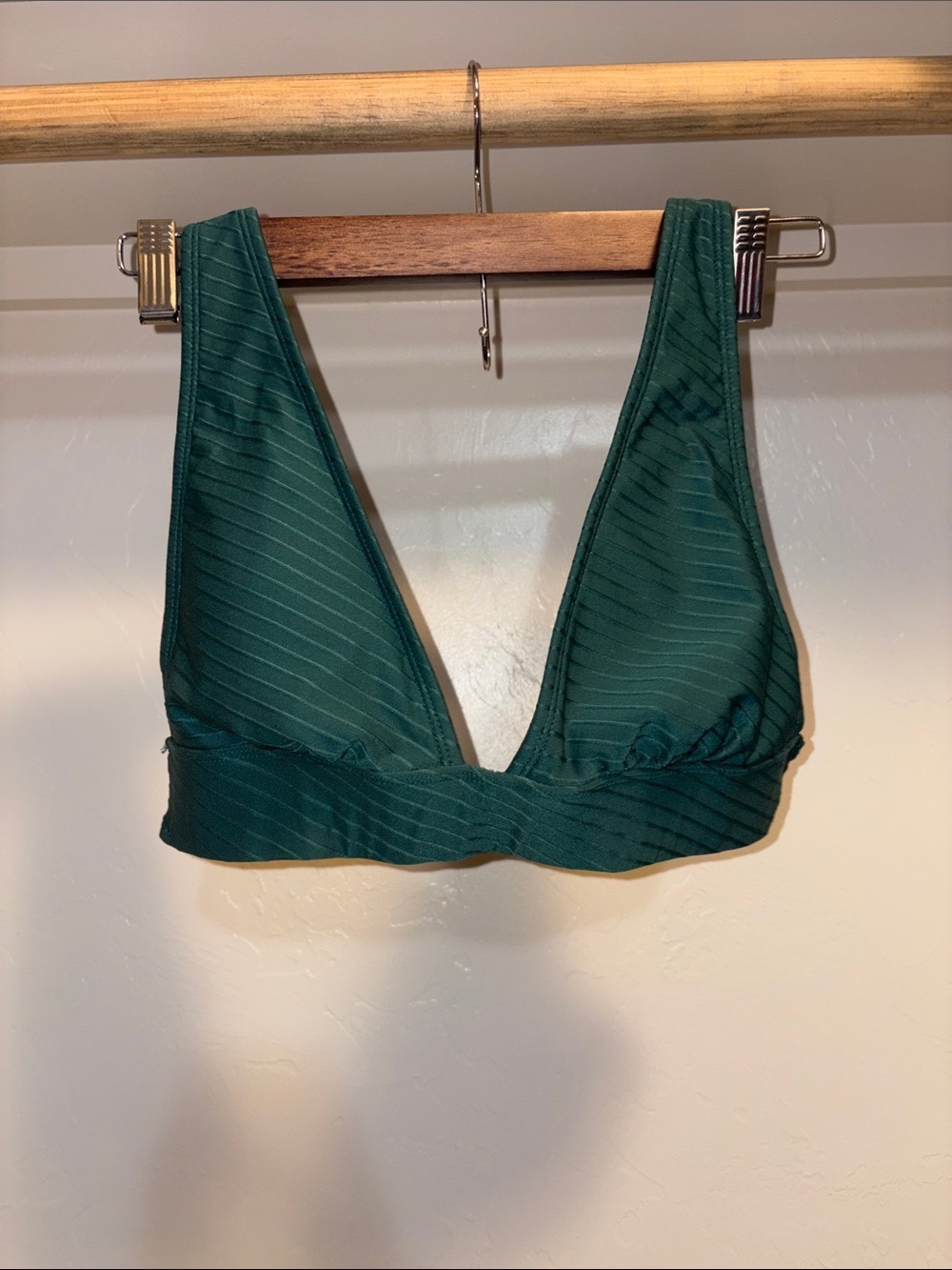 Xhilaration Forest Green V-Neck Ribbed Bikini Top